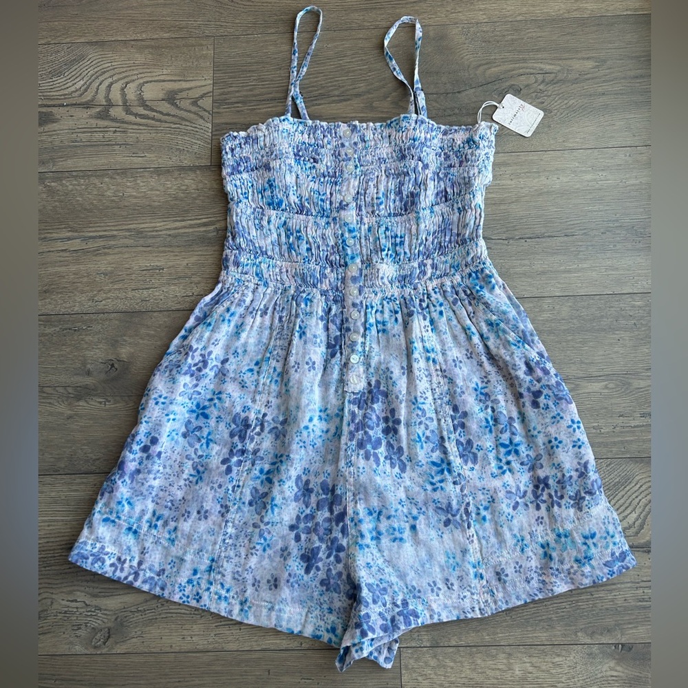 Free People Blue Floral Sammi Jumpsuit romper
